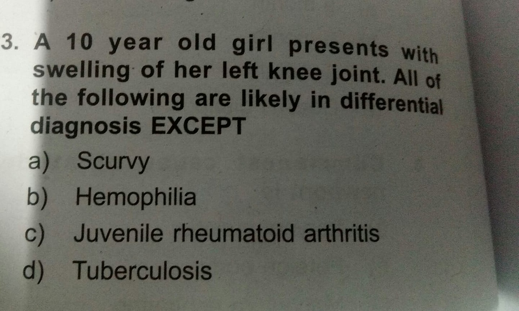 A 10 Year Old Girl Presents With Swelling Of Her Left Knee Joint Neet