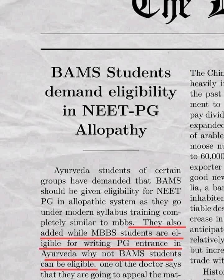 Bams students demand eligibility in NEET PG allopathy NEET PG